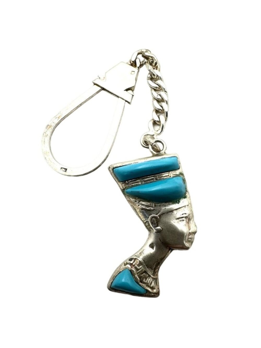 Vintage Key Chain Sterling Silver Egyptian Revival  Hallmarked Nefertiti
